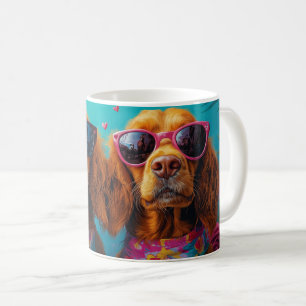 Caneca De Café Setter Vermelho Irlandês Com Rosas Do Coração Dia 