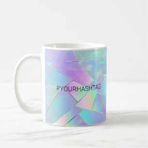 Caneca De Café #Seu Hashtag, Design Iridescente Azul e Roxo