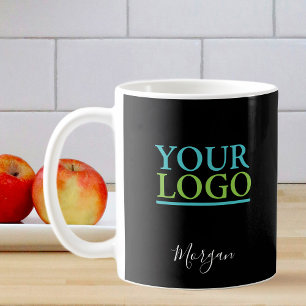 Caneca De Café Seu Logotipo/Arte/Foto, Nome em Letra Branca, Pret