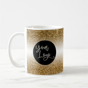 Caneca De Café Seu Logotipo Corporativo, Dourado e Ombre Branco