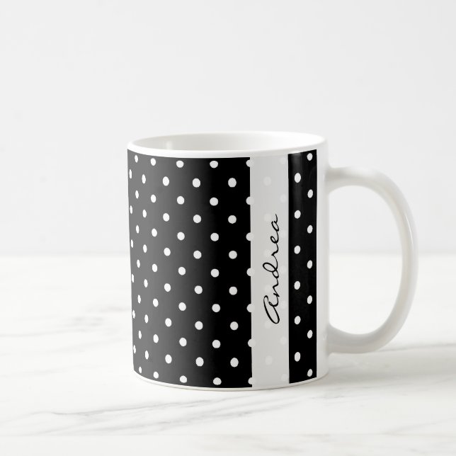 Caneca De Café Seu Nome - Bolinhas, Padrão Pontilhado - Preto (Direita)