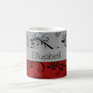 Caneca De Café Seu Nome - Damask, Ornaments, Swirls - Vermelho Pr