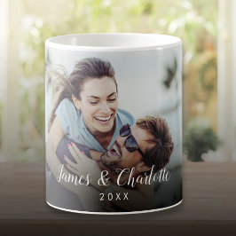 Caneca De Café Seu Nome de Script de Foto do Casal Favorito