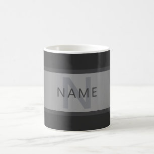 Caneca De Café Seu nome e monograma Grays & Faux Silver Look Cl