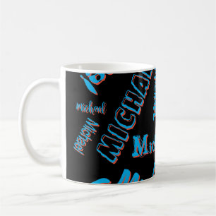 Caneca De Café Seu nome é padrão monograma azul preto