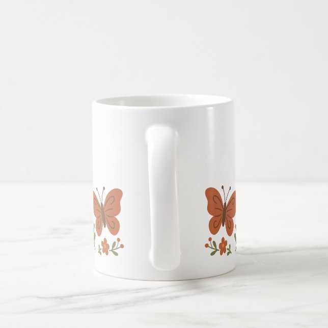 Caneca De Café Seu nome Flores de Jardim Borboleta (Alça)