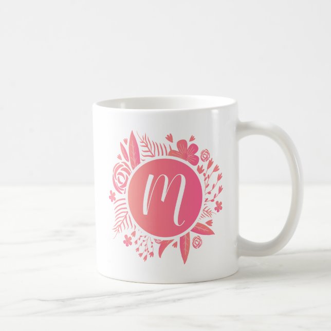 Caneca De Café Seu nome | Monograma Floral (Direita)