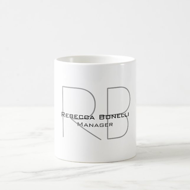 Caneca De Café Seu Nome Monograma Seu Título Moderno (Centro)