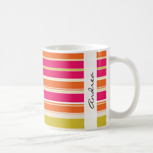Caneca De Café Seu nome - teste padrão das listras - rosa