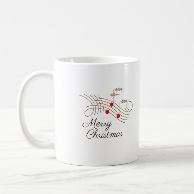 Caneca De Café Seu Texto Aqui Feliz Música De Natal Holly (Esquerda)