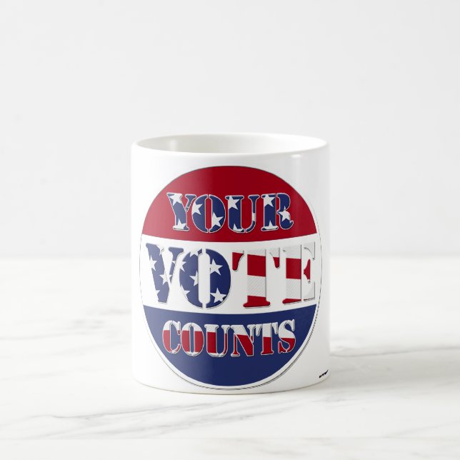 Caneca De Café SEU VOTO CONTA! Rodada com Bandeira dos EUA (Centro)