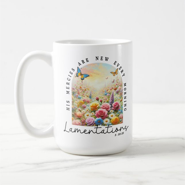 Caneca De Café Seus Mercês São Novas Versículo Bíblico Cristão (Esquerda)
