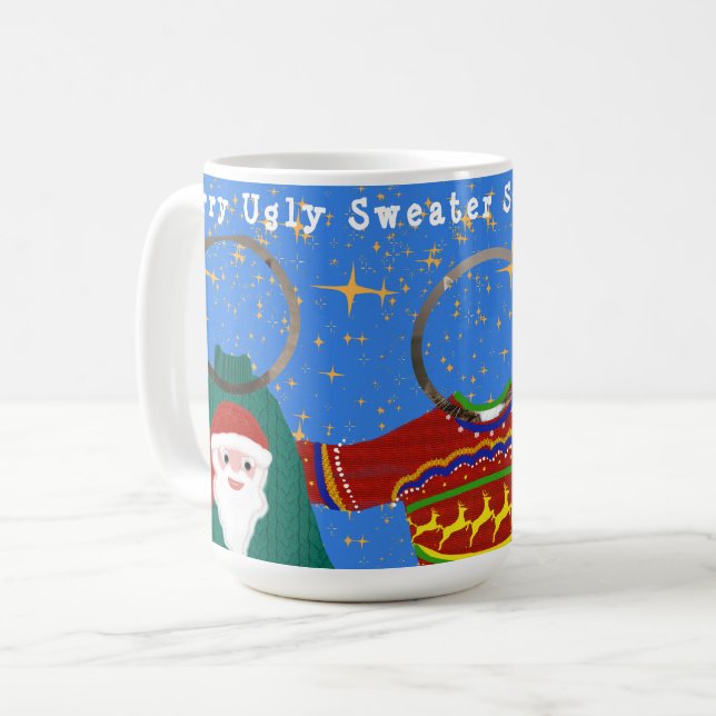 Caneca De Café Seus Três Gatos Vestem Fotos De Suéteres De Natal  (Frente Esquerda)