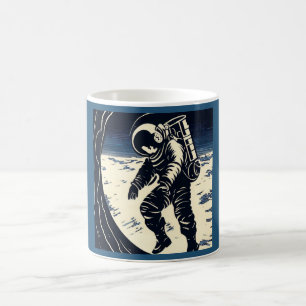 Caneca De Café SF - Astronauta no Spacewalk Woodcut 3