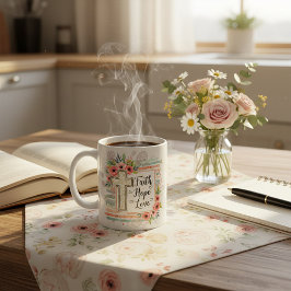 Caneca De Café Shabby Chic floral Faith Hope Love