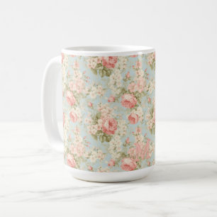 Caneca De Café Shabby Chic Vintage Rosas Cor-de-Rosa Monograma Fl