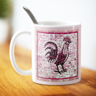 Caneca De Café Shades of Red and Black Mosaic Chicken Art