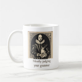 Caneca De Café Shakespeare & Cat Silently Judging Grammar