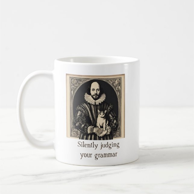 Caneca De Café Shakespeare & Gato Julgando Silenciosamente a Gram (Esquerda)