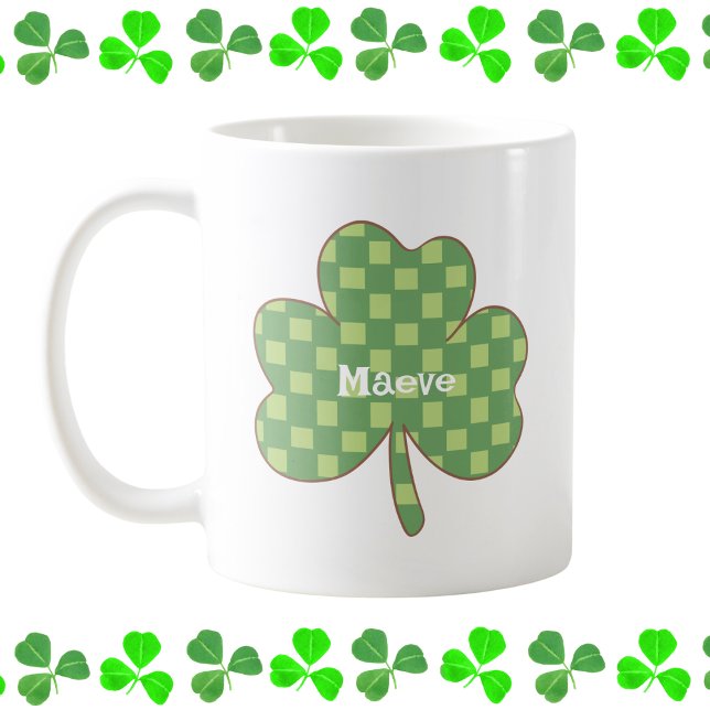 Caneca De Café Shamrock de Xadrez Personalizado (Criador carregado)