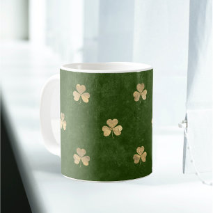 Caneca De Café Shamrock Dourado Elegante Verde