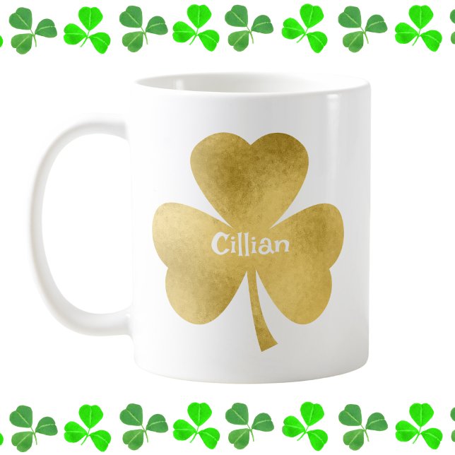 Caneca De Café Shamrock Dourado personalizado (Criador carregado)