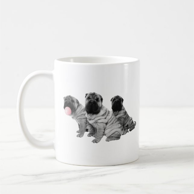 Caneca De Café Shar Pei Chinês Puppies Black White Bubble Gum (Esquerda)