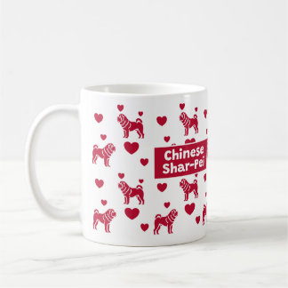 Caneca De Café Shar-Pei Mug Chinês Com Corações Vermelhos