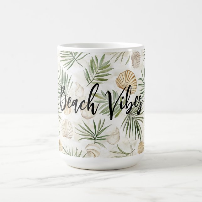 Caneca De Café Shells Beach Green Palm Tree Leaves (Centro)
