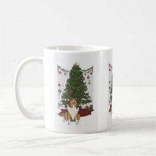 Caneca De Café Sheltie & árvore de Natal