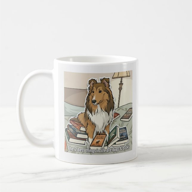 Caneca De Café Sheltie & books (Esquerda)