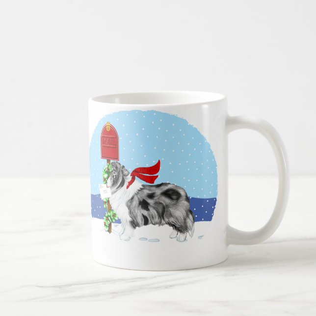 Caneca De Café Sheltie Christmas Mail Bi Blue (Direita)