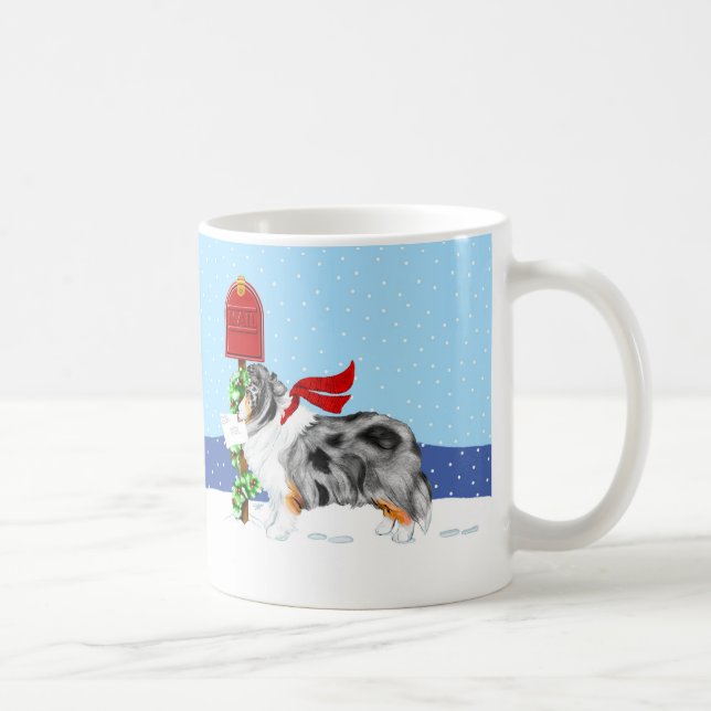 Caneca De Café Sheltie Christmas Mail Blue Merle (Direita)