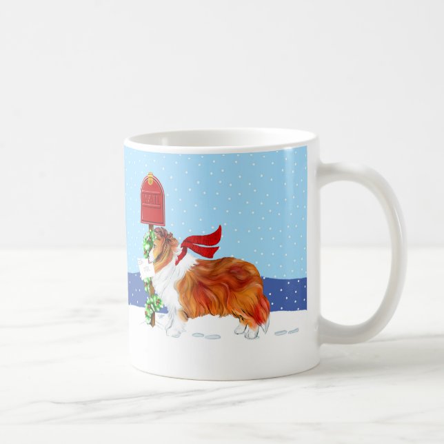 Caneca De Café Sheltie Christmas Mail Sable (Direita)