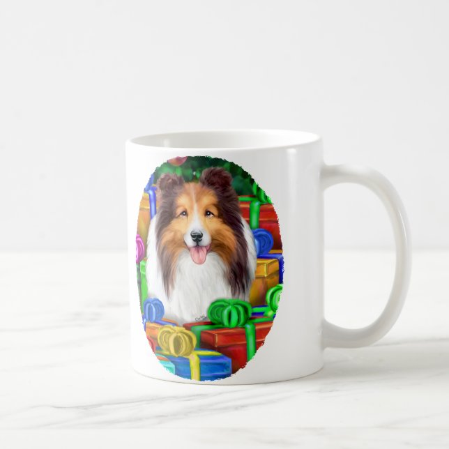 Caneca De Café Sheltie Christmas Open Gifs Sable (Direita)