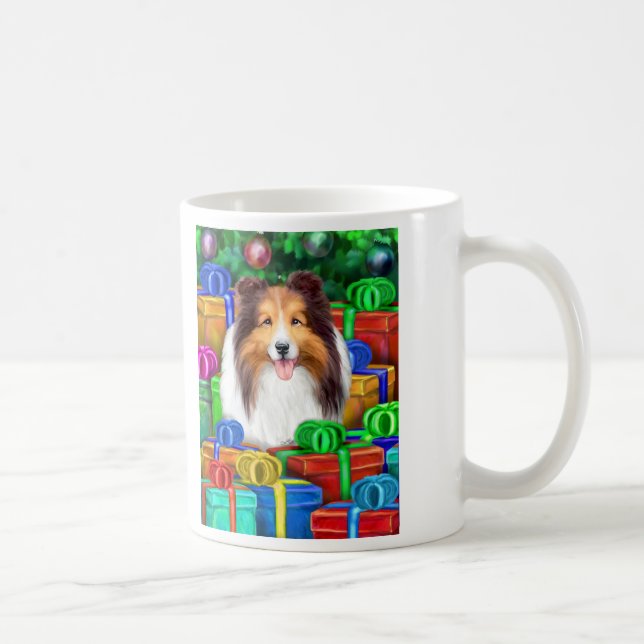 Caneca De Café Sheltie Christmas Open Gifs Sable (Direita)