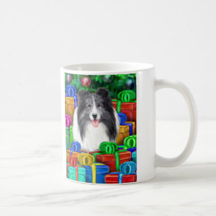 Caneca De Café Sheltie Christmas Open Gifts Bi Blue