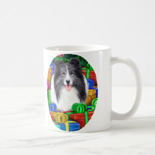 Caneca De Café Sheltie Presentes de Natal Abertos Bi Azul