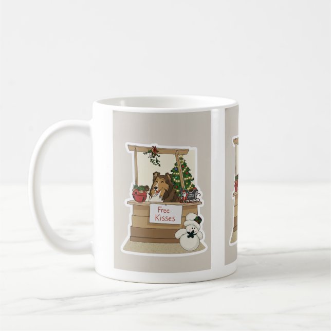 Caneca De Café Sheltie sob o visco (Esquerda)
