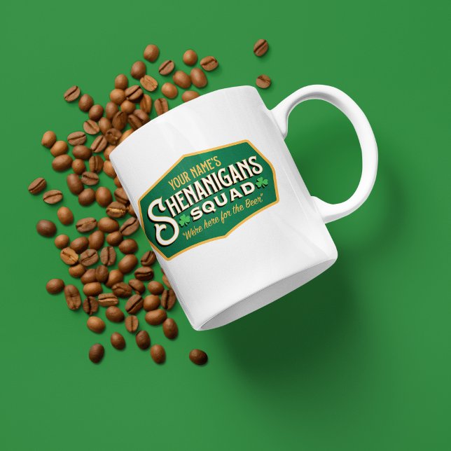 Caneca De Café Shenanigans Squad Mug Personalizado (Sip in style this St. Paddy's with our Shenanigans Squad mug – personalized for mischief-makers!)