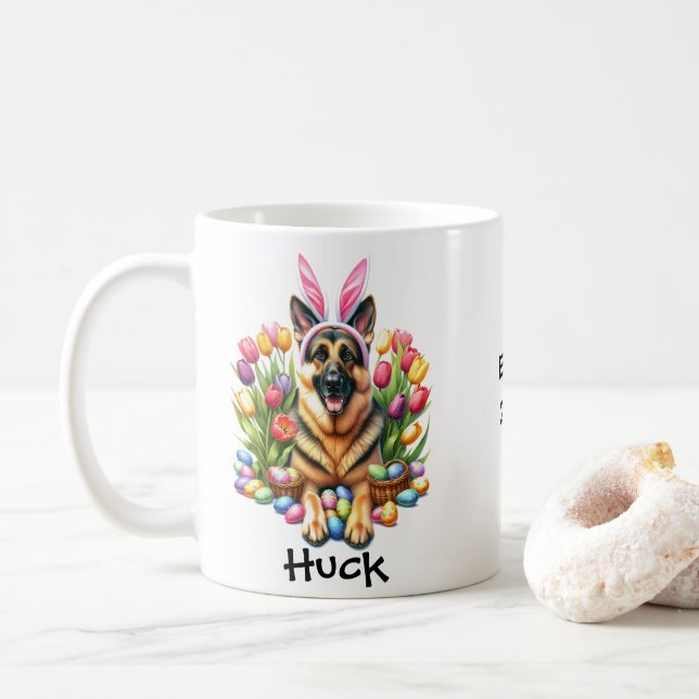 Caneca De Café Shephard Easter Bunny Alemão Personalizado (Com Donut)