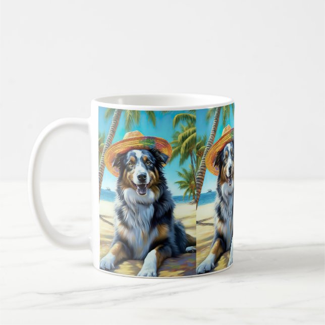 Caneca De Café Shepherd australiano On Beach Dom verão (Esquerda)