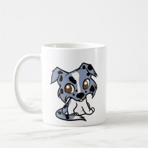 Caneca De Café Shetland Sheepdog Blue Merle e White Cartoon