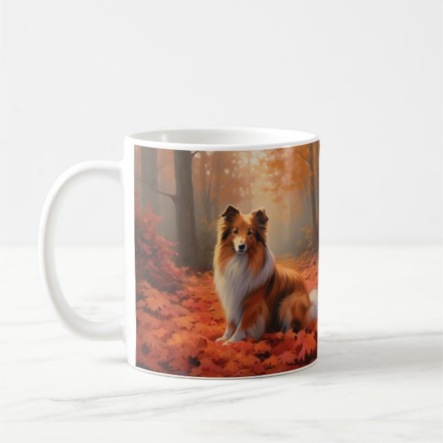 Caneca De Café Shetland Sheepdog no outono deixa cair inspiração (Esquerda)