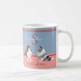 Caneca De Café Shetland Sheepdog, Sheldon, em Azul e Rosa