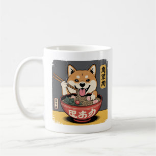 Caneca De Café Shiba Inu Cachorro Comendo Ramen
