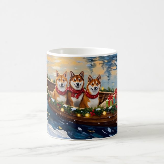 Caneca De Café Shiba Inu Christmas Boat Holiday (Centro)