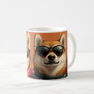 Caneca De Café Shiba Inu  com Rosas do Coração Dia dos Namorados 