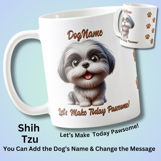 Caneca De Café Shih Tzu - Adicionar o nome do cão, Alterar texto (Criador carregado)
