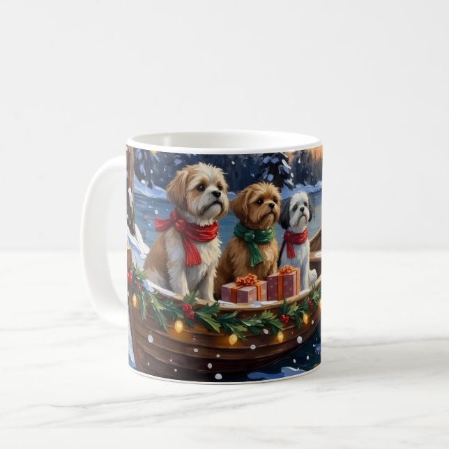 Caneca De Café Shih Tzu Christmas Boat Holiday (Frente Esquerda)